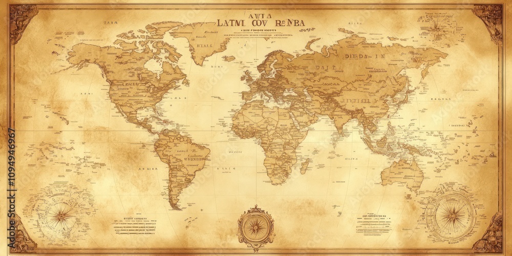 Obraz premium Antique World Map Showing Continents And Oceans