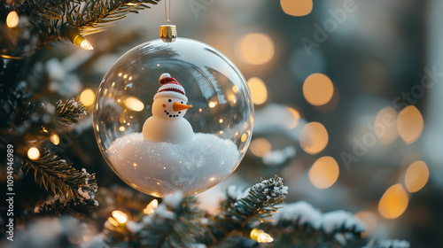Close up of Cute Christmas tree ornament with snowman