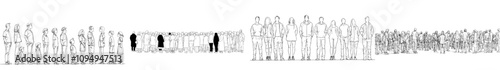 A continuous line drawing of a business team standing united.