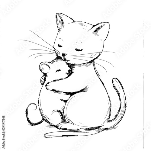 A silhouette illustration in a modern style, featuring a cat licking its paw in one continuous line.
