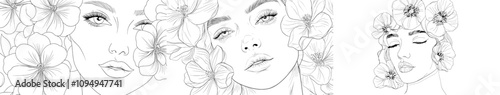A continuous line drawing of a woman's face, designed in a modern and trendy style using Stock technology. Ideal for Mother's Day, International Women's Day, postcards, posters, and banners.