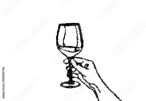 A template for your design: a continuous line drawing of a hand with a glass.