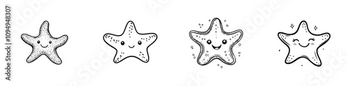 Hand-drawn sketches of starfish with engraved lines.