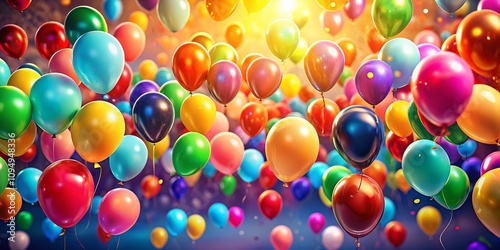 Customizable Wideformat Festive Background with Colorful Balloons Drifting Against a Blurred Setting for Creative Content and Celebrations photo