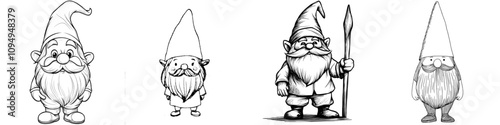 A playful single-line sketch of a Christmas gnome featuring a lengthy beard.