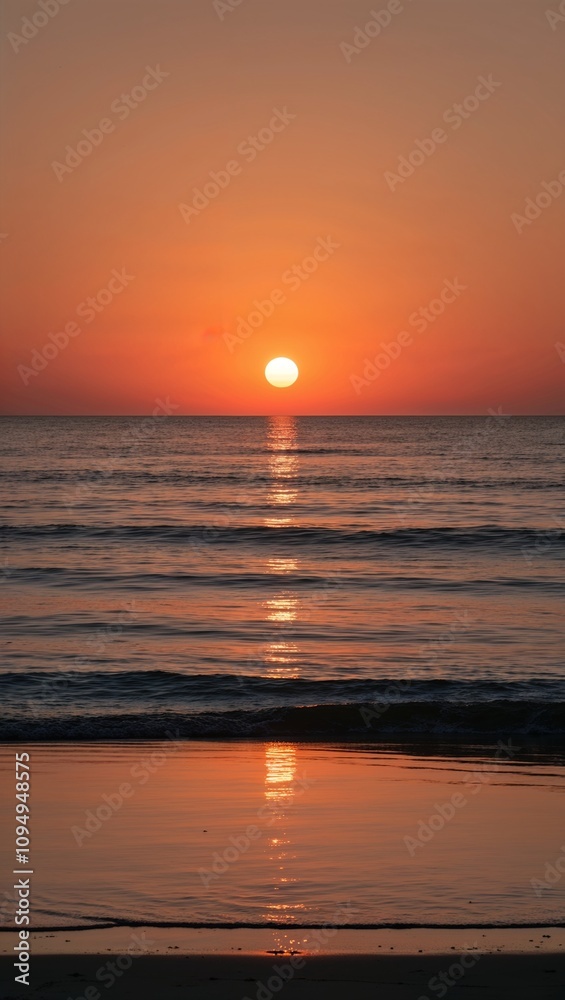 Warm sunset over ocean with reflection minimalist seascape Warm sunset over ocean with reflection minimalist seascape