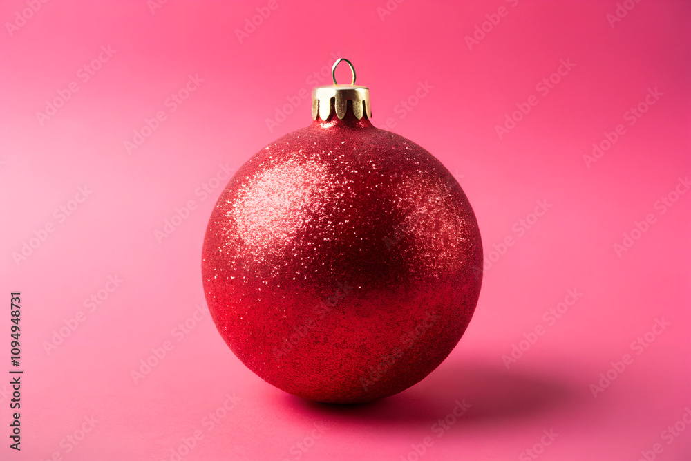 Red Christmas ball isolated on pink background Red Christmas ball isolated on pink background