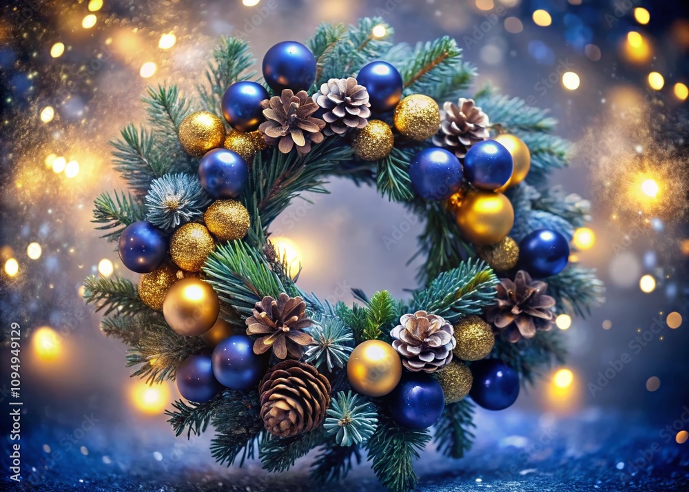 Dark Blue Christmas Wreath with Gold Pinecones and Twinkling Lights Showcasing Elegant Holiday Decor in a Cozy Winter Setting Capturing Festive Charm and Warmth Dark Blue Christmas Wreath with Gold Pinecones and Twinkling Lights Showcasing Elegant Holiday Decor in a Cozy Winter Setting Capturing Festive Charm and Warmth