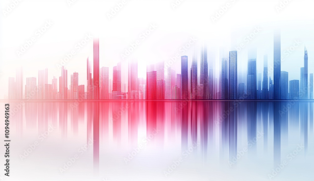 White background, city skyline, buildings, gradient color light and shadow, transparent technology White background, city skyline, buildings, gradient color light and shadow, transparent technology