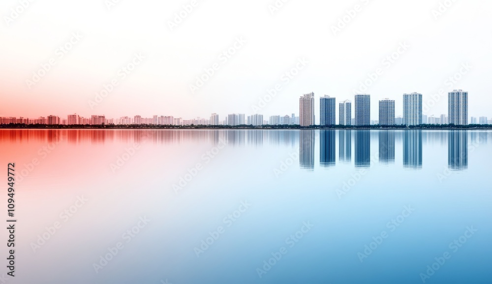Fototapeta premium White background, city skyline, buildings, gradient color light and shadow, transparent technology