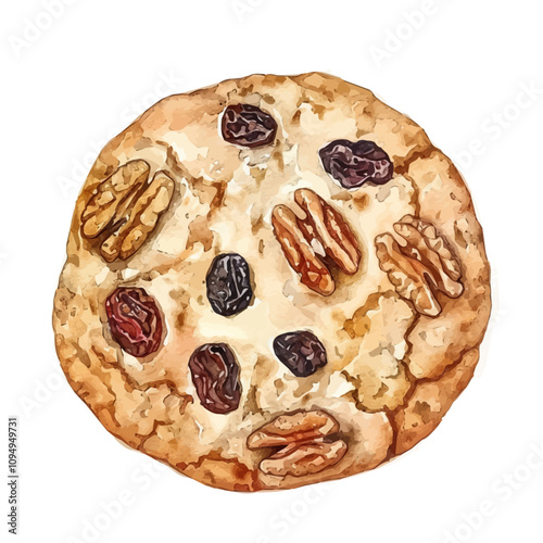 A watercolor vector of Oatmeal Cookie, isolated on a white background. Oatmeal Cookie vector.