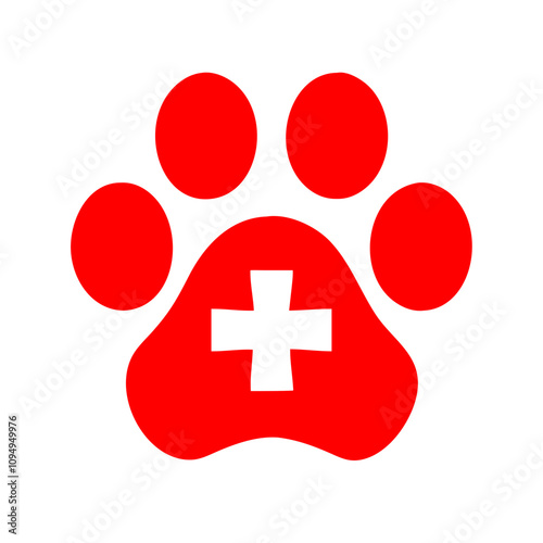 Pet Paw with Medical Cross Icon Representing Veterinary