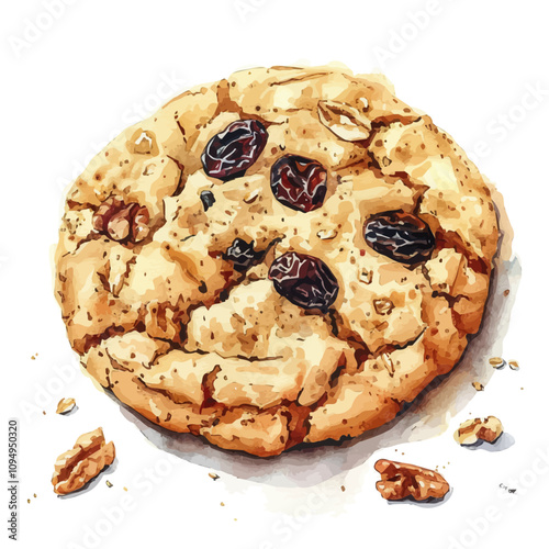 A watercolor drawing of Oatmeal Cookie, isolated on a white background. Oatmeal Cookie vector.