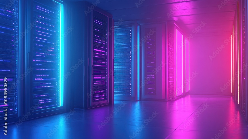 Futuristic neon data streams in brilliant gradients of blue and pink converge into a luminous server core, highlighting secure data handling in a modern tech environment Futuristic neon data streams in brilliant gradients of blue and pink converge into a luminous server core, highlighting secure data handling in a modern tech environment