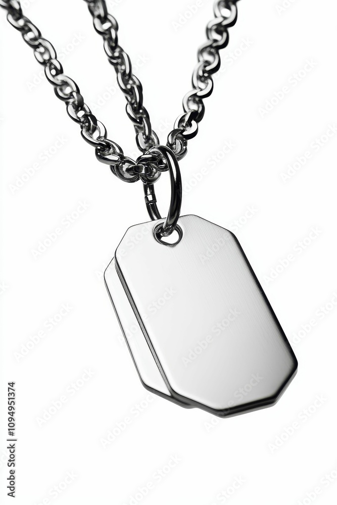 Fototapeta premium Silver chain necklace with blank dog tags.