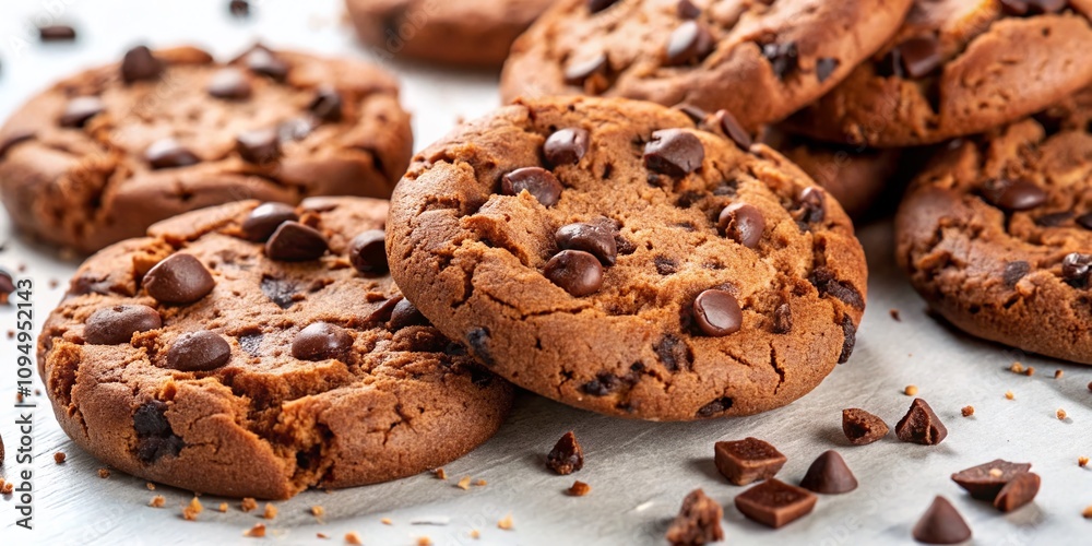 Delicious Macro Photography of Tasty Chocolate Cookies with Crumbs on a Crisp White Background to Tempt Your Taste Buds and Enhance Your Culinary Imagery Collection Delicious Macro Photography of Tasty Chocolate Cookies with Crumbs on a Crisp White Background to Tempt Your Taste Buds and Enhance Your Culinary Imagery Collection