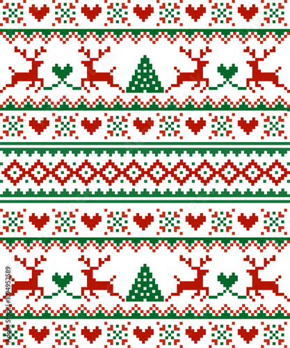 Christmas winter seamless vector pattern. Pixel deers and christmas trees
