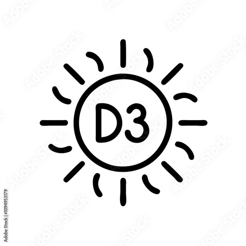 Vitamin D3 sun icon, black