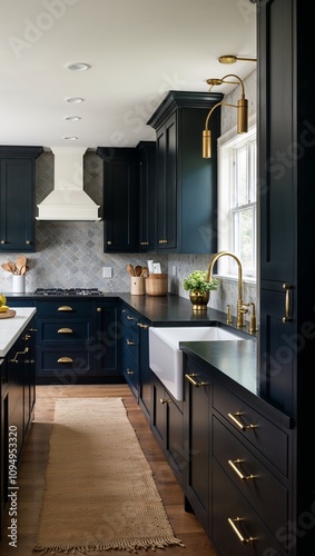 Brass hardware against dark cabinets sophisticated kitchen design