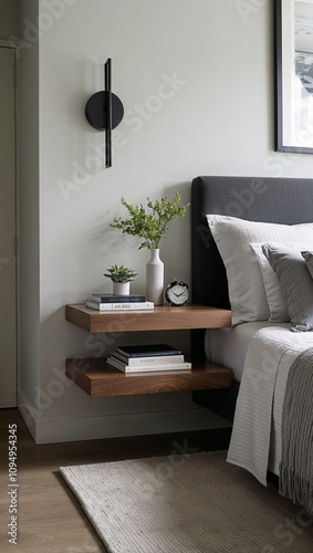 Floating bedside tables with sleek simple design