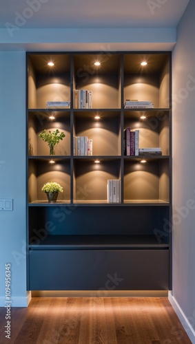 Recessed shelving with spotlights stylish spacesaving solution photo