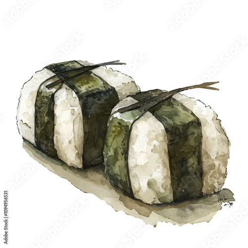 A watercolor of Rice Balls Onigiri, isolated on a white background. Rice Balls Onigiri vector.