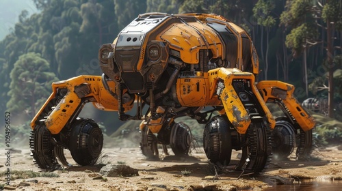 A futuristic robotic vehicle designed for exploration in rugged terrains.