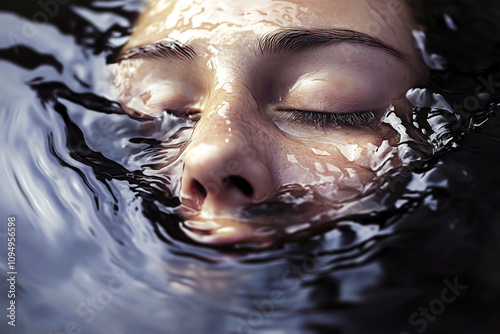 A close-up of a person's face partially submerged in water, eyes closed, symbolizing the suffocating feeling of mental struggle. photo