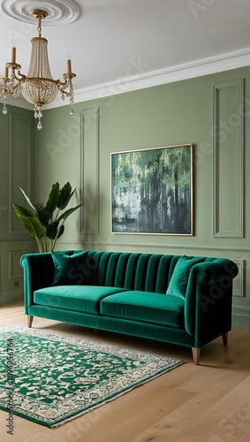 Statement velvet sofa in emerald green adds luxurious modern touch