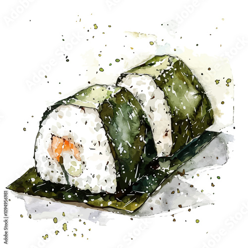 A watercolor painting of Rice Balls Onigiri, isolated on a white background. Rice Balls Onigiri vector.