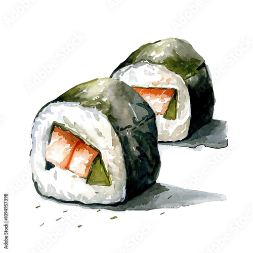 A watercolor vector of Rice Balls Onigiri, isolated on a white background. Rice Balls Onigiri vector.