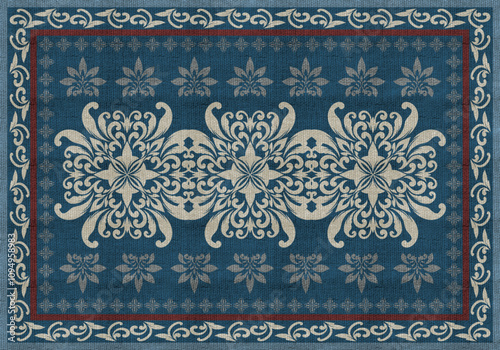 Vector Modern with Carpet  Boho style ethnic floral damask design, pattern with distressed woven texture and effect Antique traditional rug floor covering