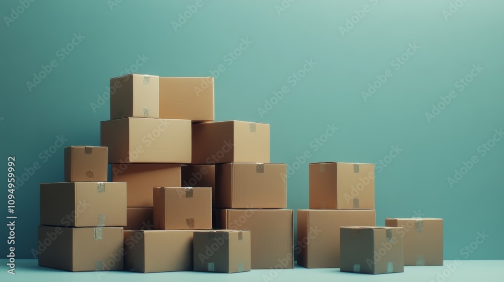 Stacked cardboard boxes on plain background Stacked cardboard boxes on plain background