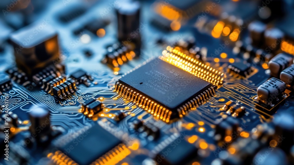 Close-up of a Microchip Circuit Board: High-Tech Electronics Close-up of a Microchip Circuit Board: High-Tech Electronics