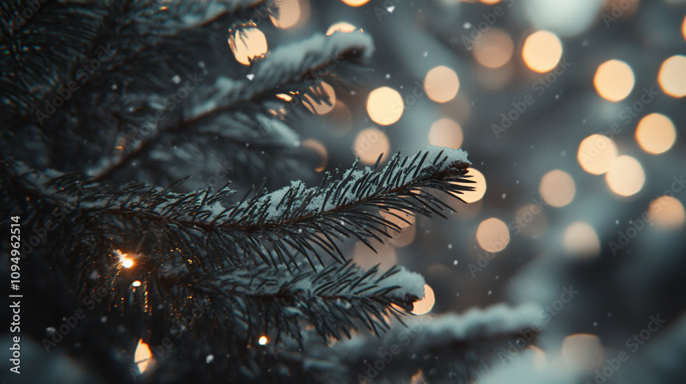 custom made wallpaper toronto digitalPeaceful and enchanting winter wonderland scene featuring a warmly lit pine tree set against a snowy background with soft lighting creating a magical and festive atmosphere.