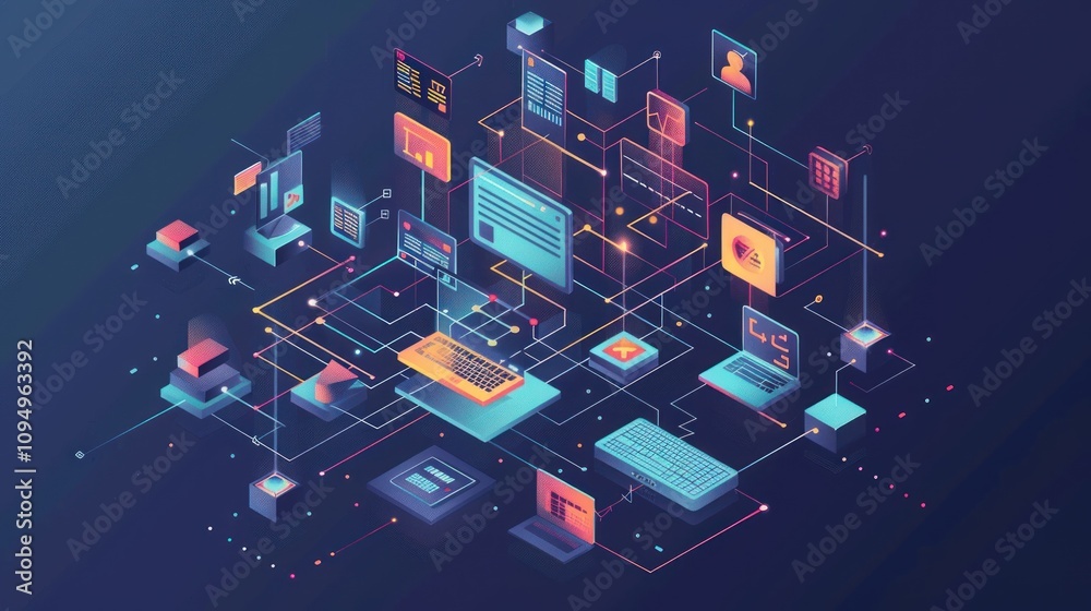 © harryaishi - A digital illustration depicting interconnected devices and data flow in a technology context. © harryaishi - A digital illustration depicting interconnected devices and data flow in a technology context.