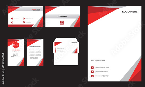 corporate identity template design realistic red and dark red business stationary for shop 