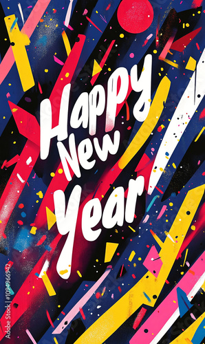 Abstract colorful background with happy new year typhography celebrate new year callighraphy photo