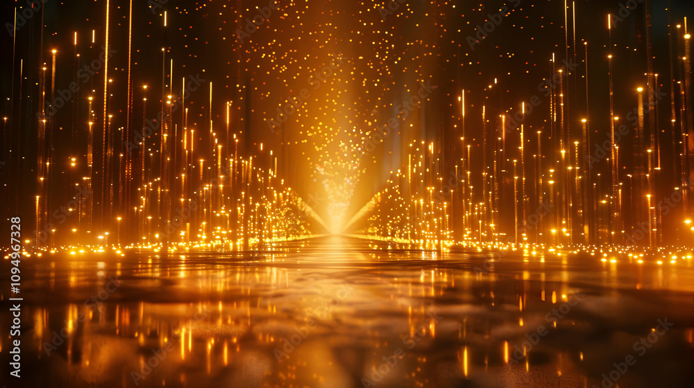 Fototapeta premium Golden Abstract 3D Background: Sparkling Lights and Glowing Particles