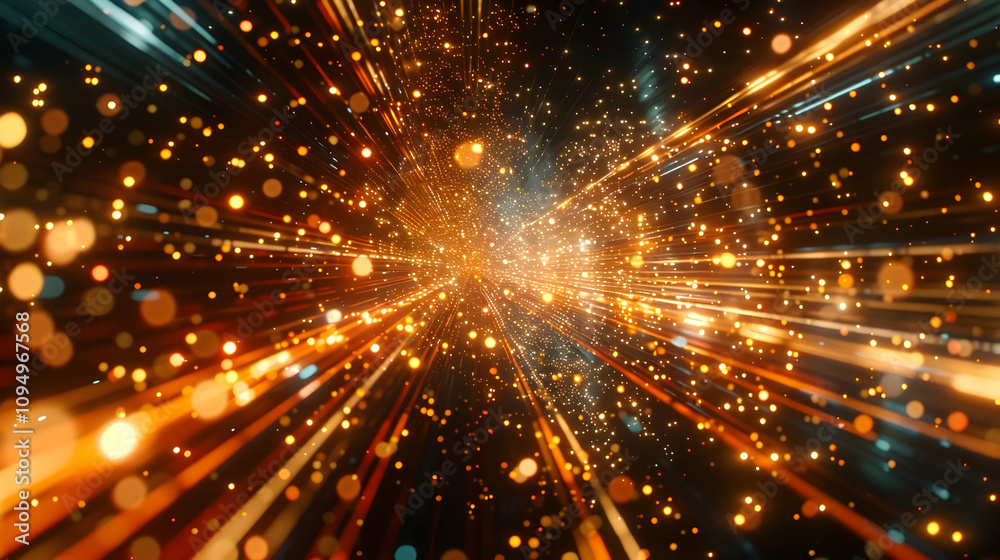 Abstract 3D Background: Golden Light Rays and Particles Abstract 3D Background: Golden Light Rays and Particles