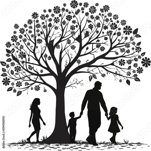 Silhouette tree line drawing set Side view set of graphics trees elements outline symbol