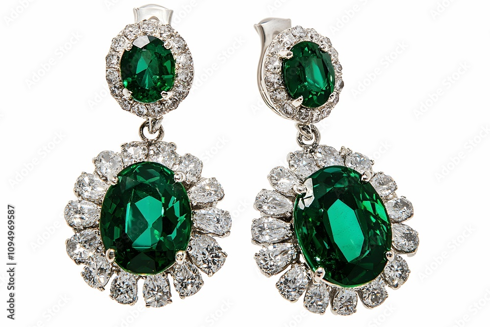 Elegant green gemstone earrings with diamond accents on display Elegant green gemstone earrings with diamond accents on display