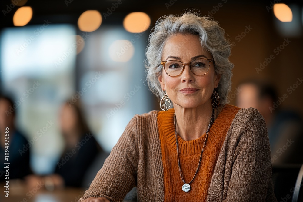 A mature woman with glasses is seated confidently in a stylish setting, exuding wisdom and grace, capturing the essence of experience and sophistication. A mature woman with glasses is seated confidently in a stylish setting, exuding wisdom and grace, capturing the essence of experience and sophistication.