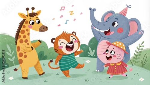 Cheerful participants engage in playful interaction their expressive faces adorned with bright colors that harmonize with the whimsical animals they embody.