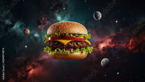 Floating hamburger on space 