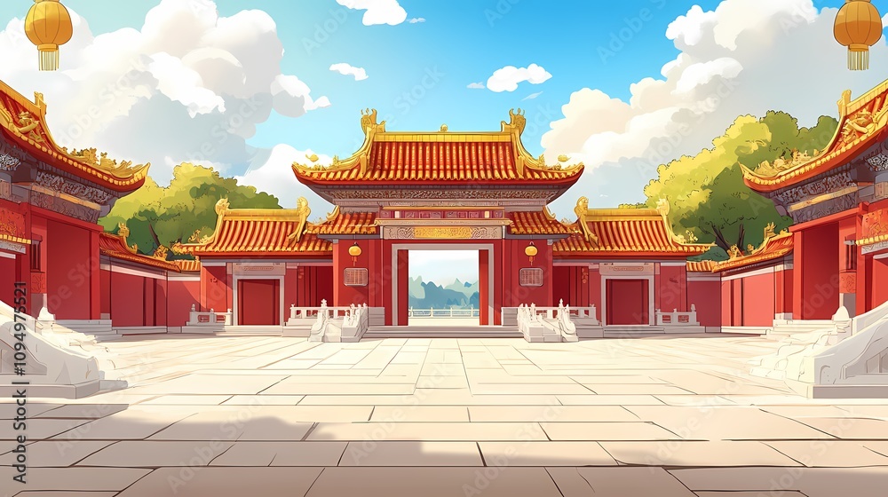 traditional chinese red and gold classical architecture illustration poster background traditional chinese red and gold classical architecture illustration poster background