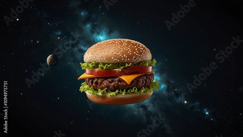 Floating hamburger on space 