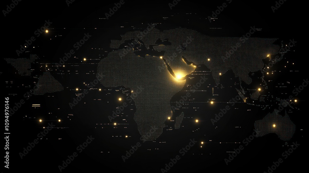 Illuminated World Map Depicting Global Connections