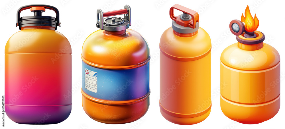 A 3D gas cylinder icon shown on a transparent background, representing compressed gas storage, ideal for industrial or transportation-related themes. A 3D gas cylinder icon shown on a transparent background, representing compressed gas storage, ideal for industrial or transportation-related themes.