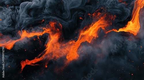 Abstract representation of flowing lava amidst dark smoke, evoking a sense of heat and movement.